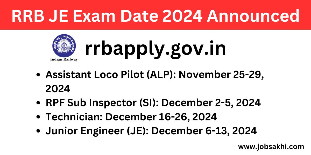 RRB JE Exam Date 2024 Announced